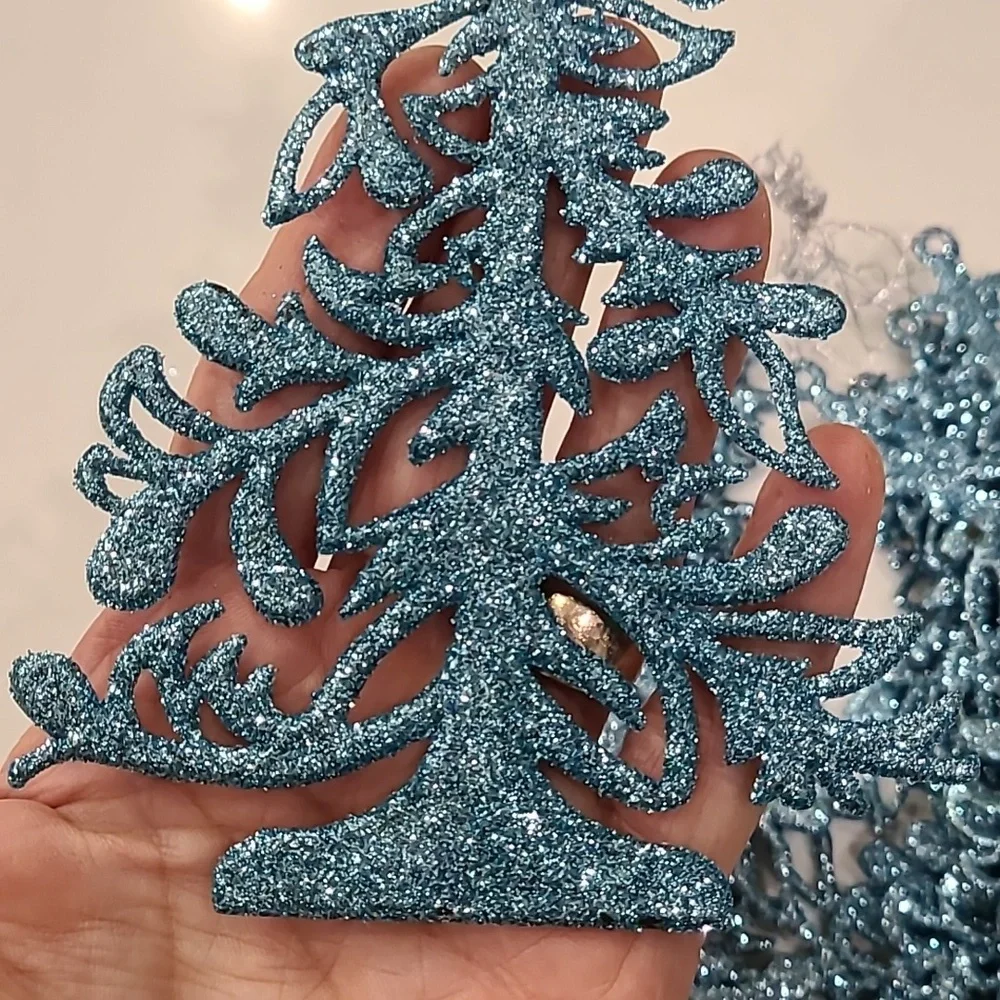 Pier 1 Imports Like New Turquoise Teal Glitter Trees